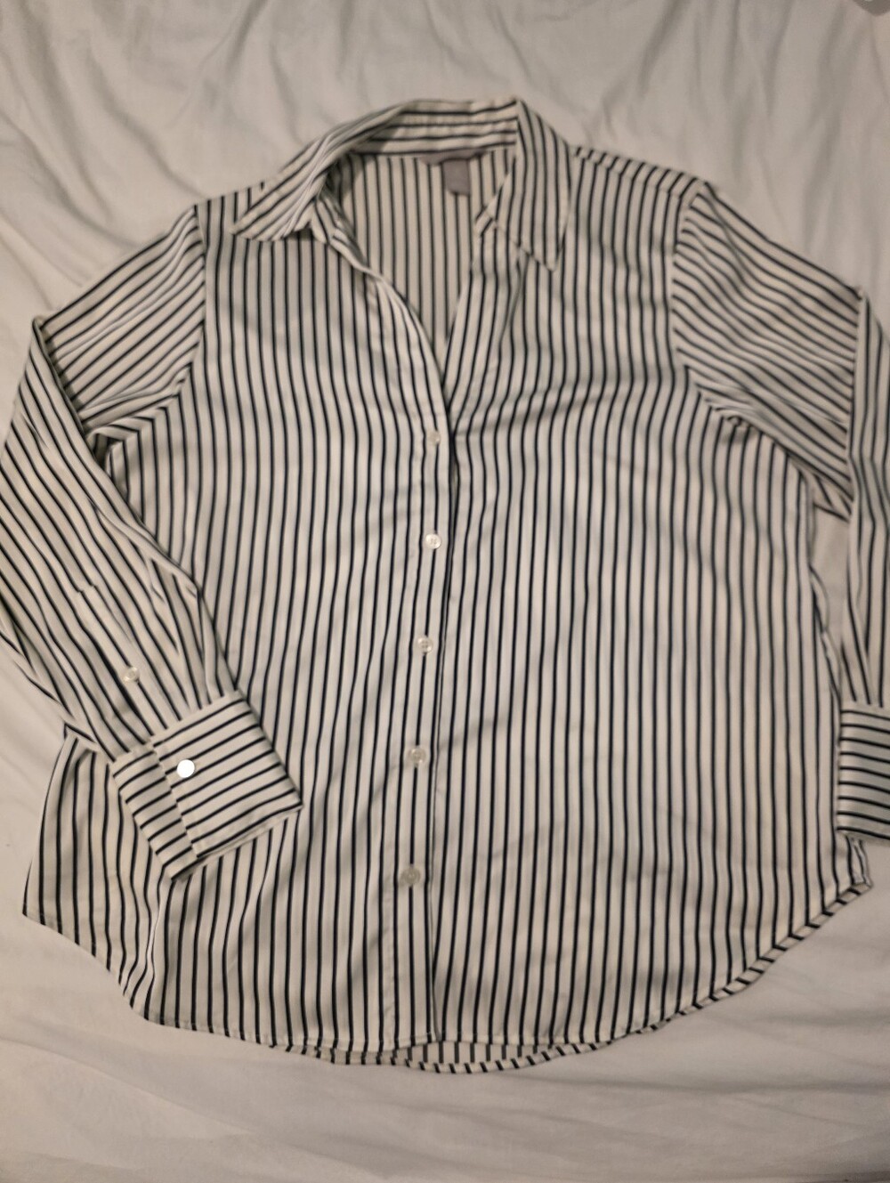 H&M White Button-Up Shirt with Black Vertical Stripes